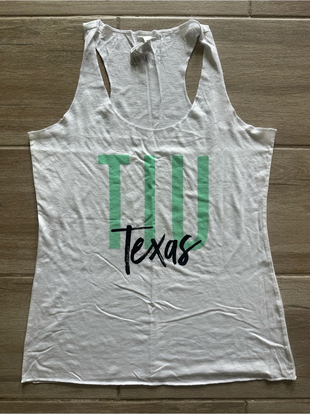 Bella Canvas White Racerback Tank with Mint Graphic and Black Texas Script